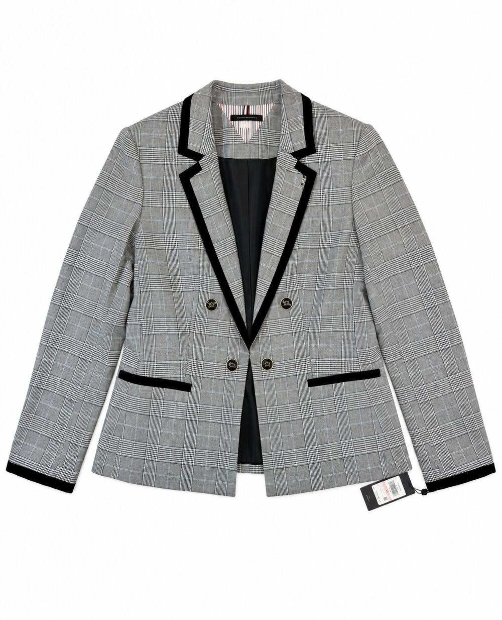 Tommy Hilfiger Women's 10 NWT Gray Plaid Blazer Black Trim